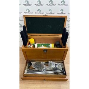 Field & Stream Wooden Gun Cleaning Kit Box with Accessories Brown Wood Chest